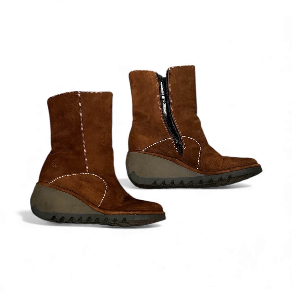 FLY London Suede Winter Mid Boots Nort Cognac Brown 36